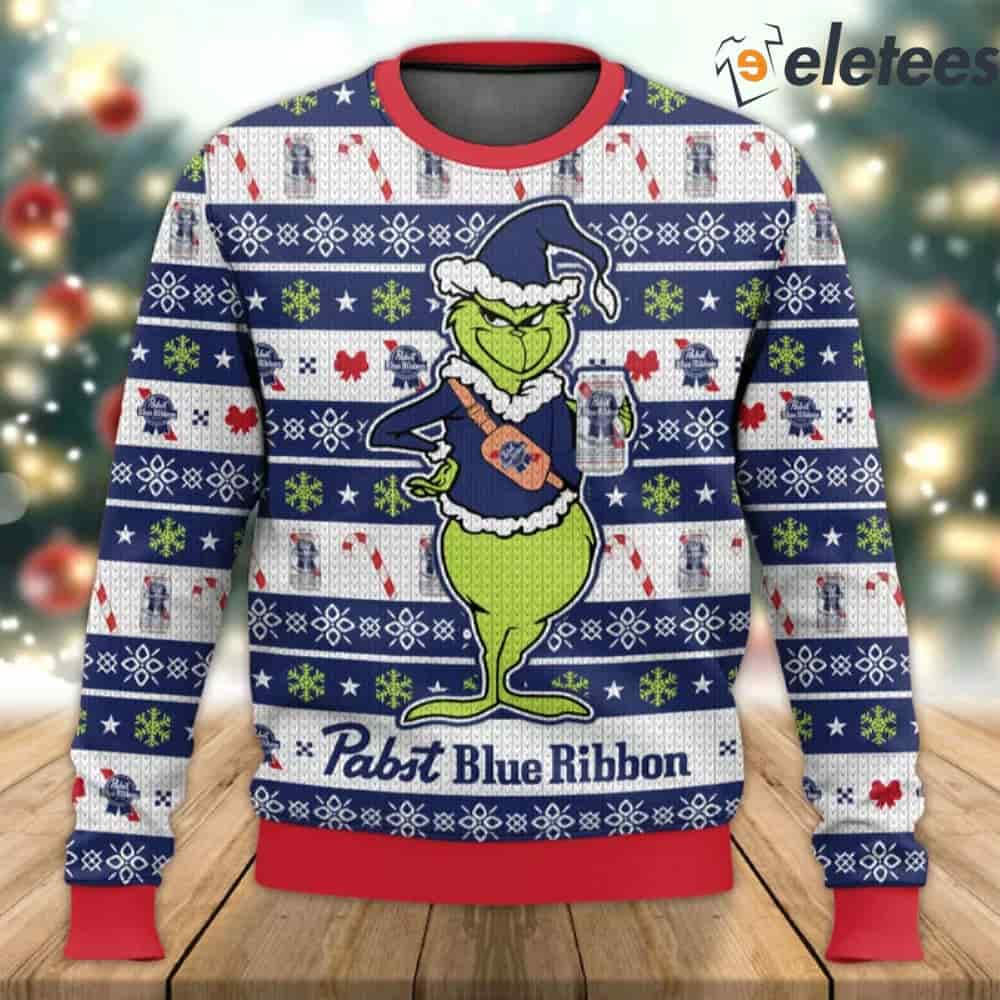 Pabst Blue Ribbon Grnch Ugly Christmas Sweater