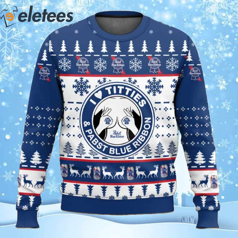 Pabst Blue Ribbon Titties Ugly Christmas Sweater