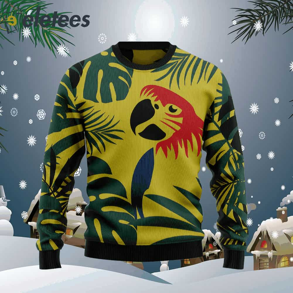 Parrot Tropical Leaf Ugly Christmas Sweater