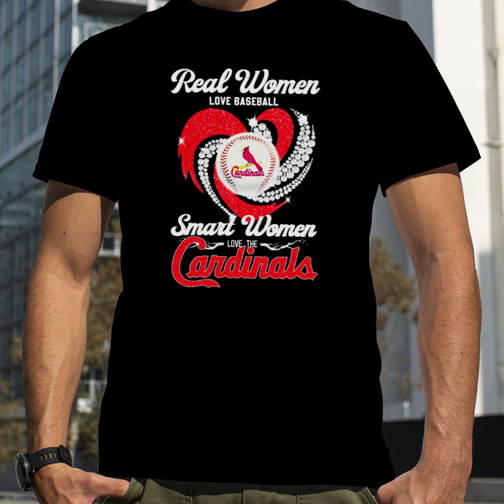 real women love baseball smart women love the Arizona Cardinals baseball diamond heart shirt