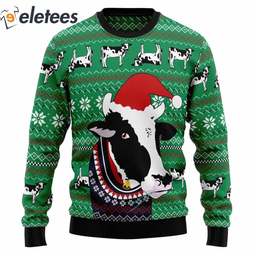 Cow With Noel Hat Ugly Christmas Sweater