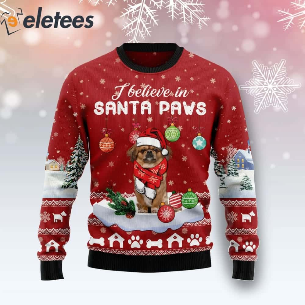 Pekingese I Believe In Santa Paws Ugly Christmas Sweater