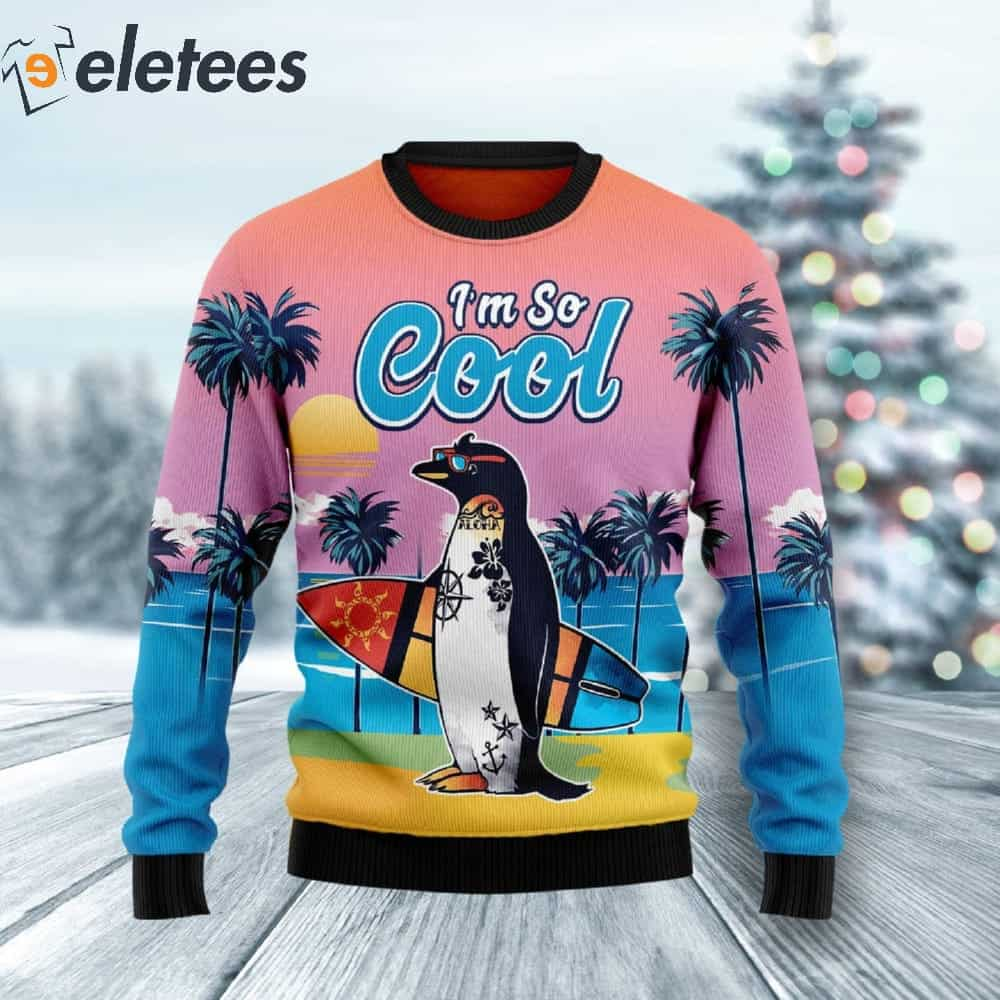 Penguin I'm So Cool Ugly Christmas Sweater