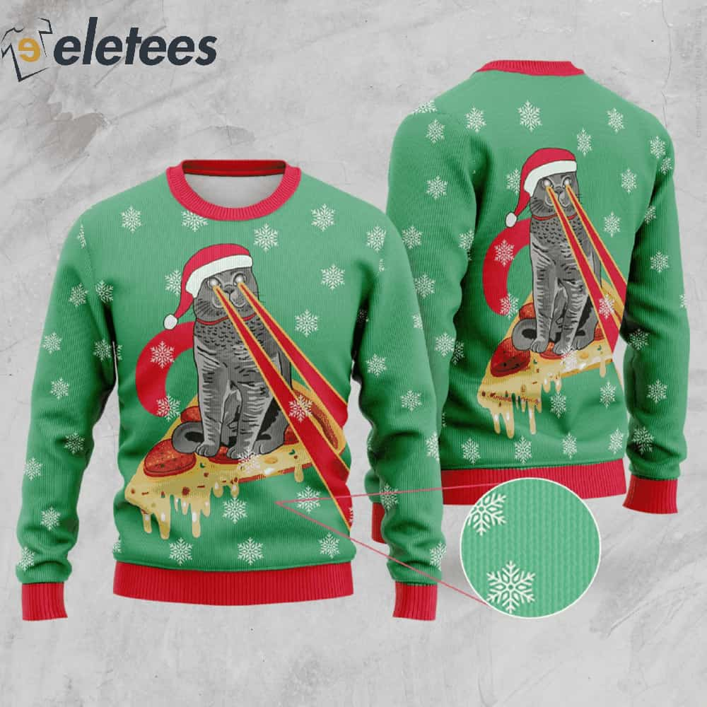 Pizza Cat With Laser Eye Ugly Christmas Sweater