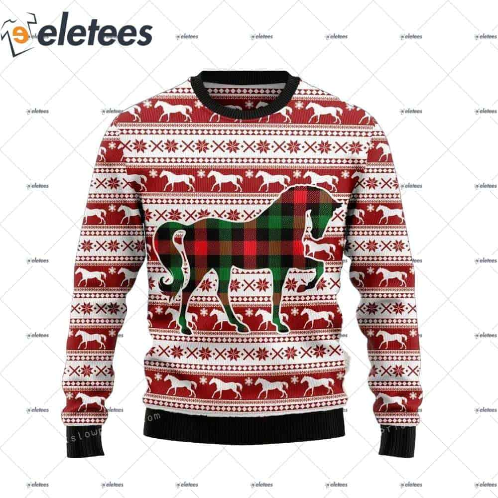 Plaid Horse Christmas Ugly Sweater Party