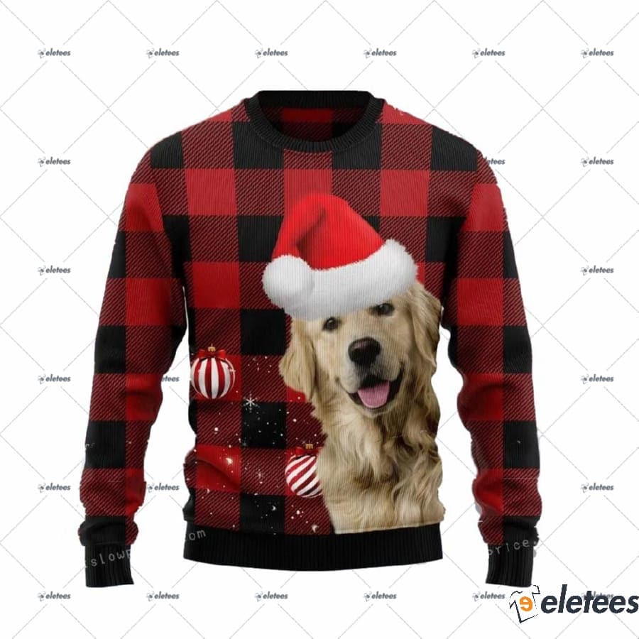 Plaid Pattern Golden Retriever Ugly Sweater