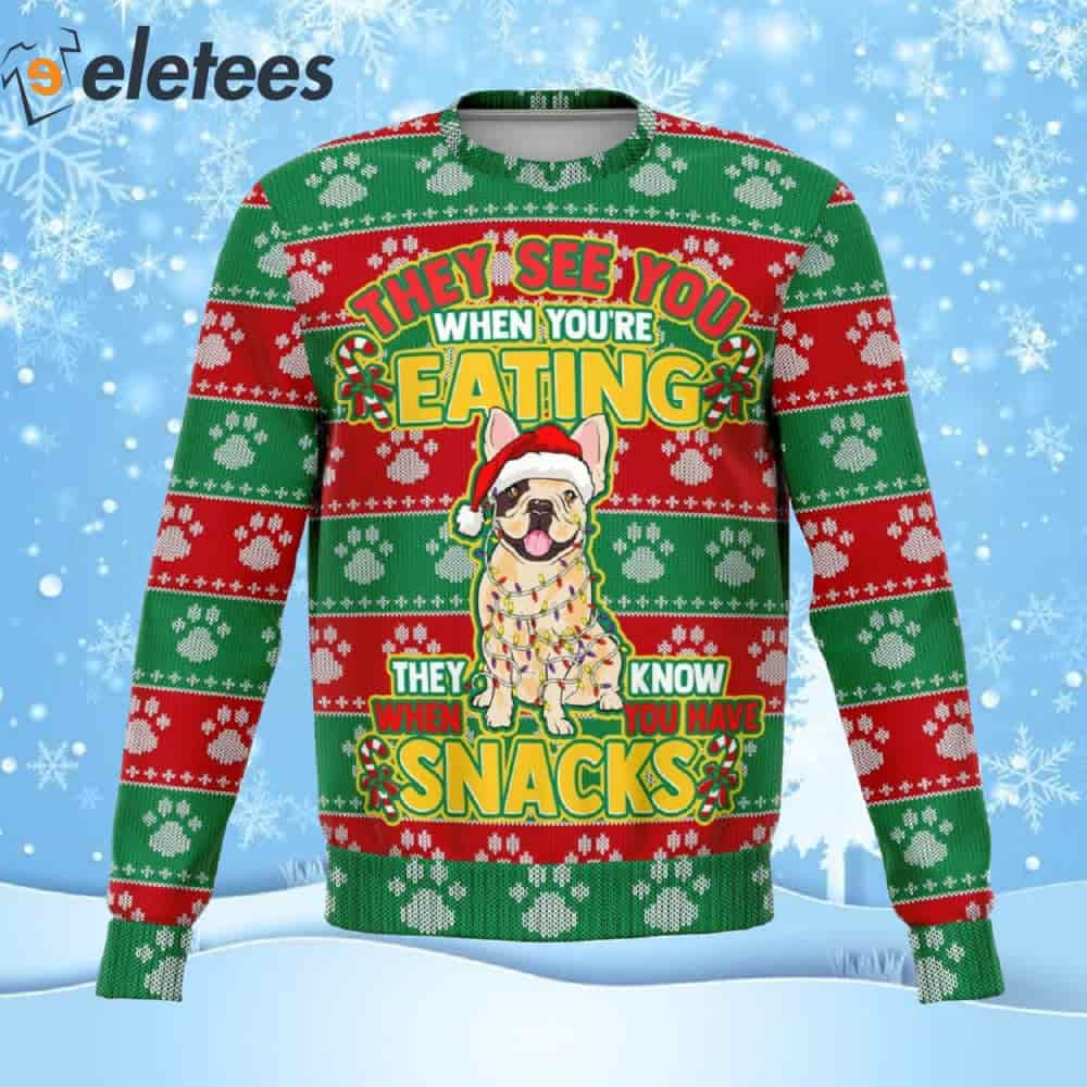 Pug They Know When You Have Snacks Ugly Christmas Sweater