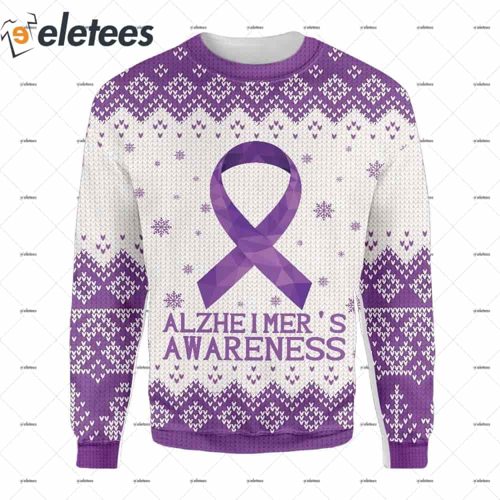 Purple Ribbon Alzheimer Awareness Ugly Christmas Sweater