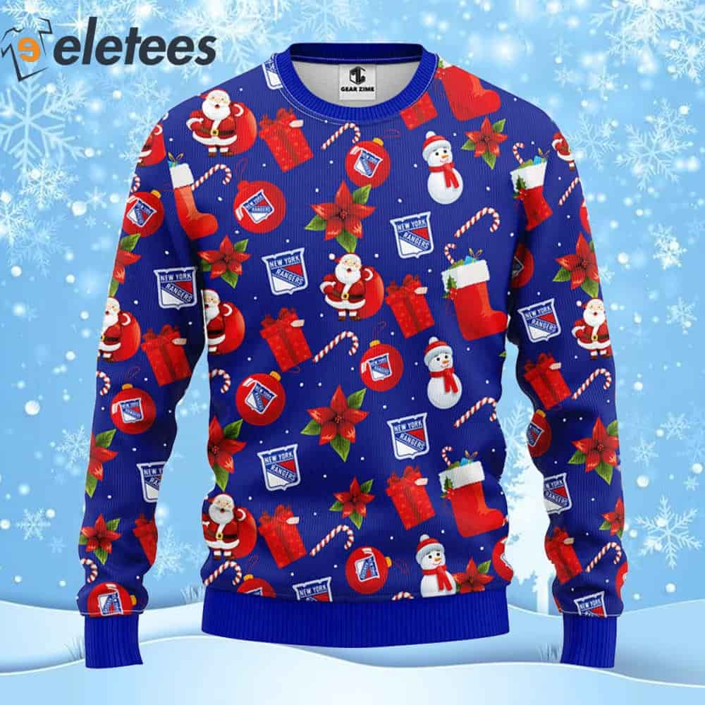 Rangers Hockey Santa Claus Snowman Ugly Christmas Sweater