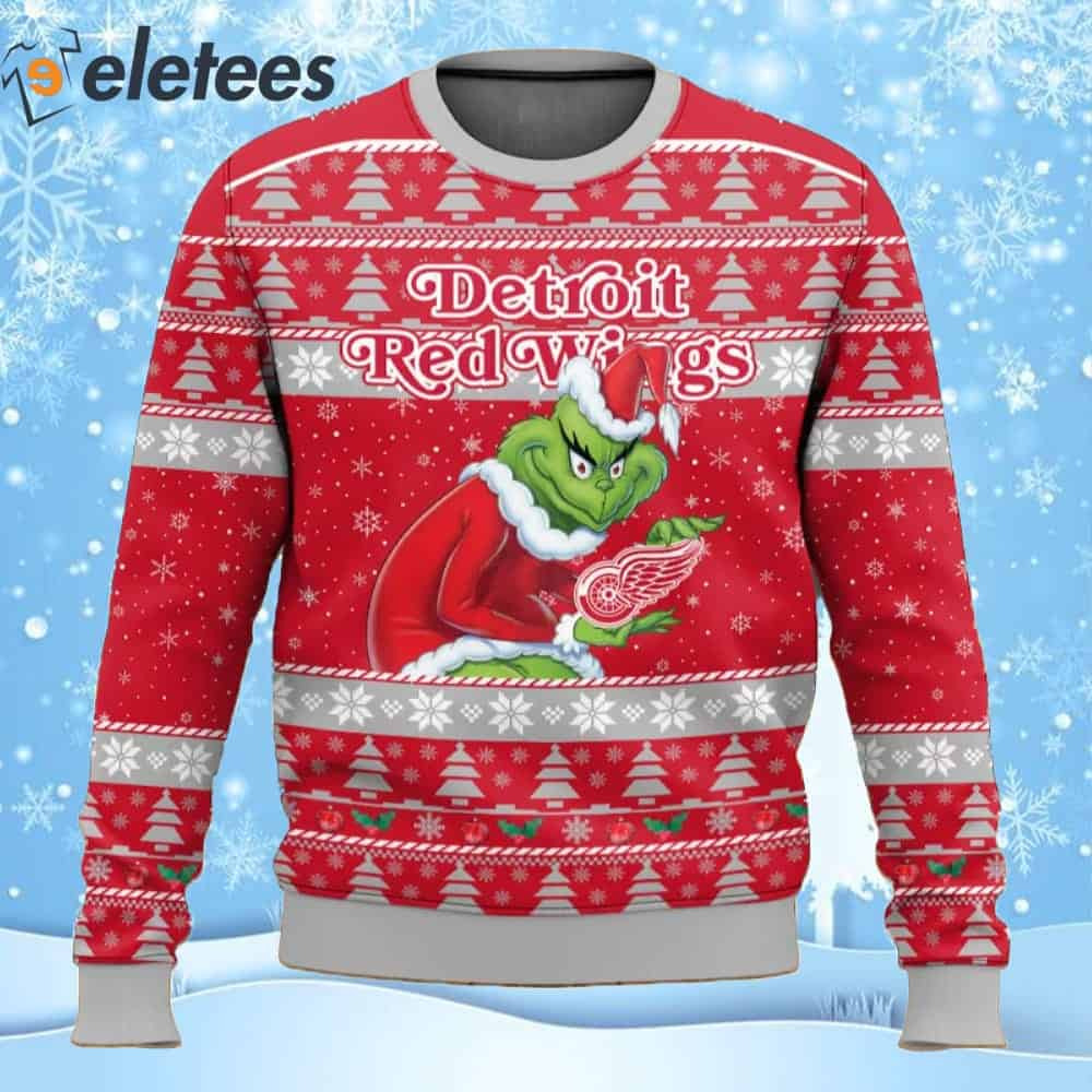 Red Wings Hockey Grnch Ugly Christmas Sweater