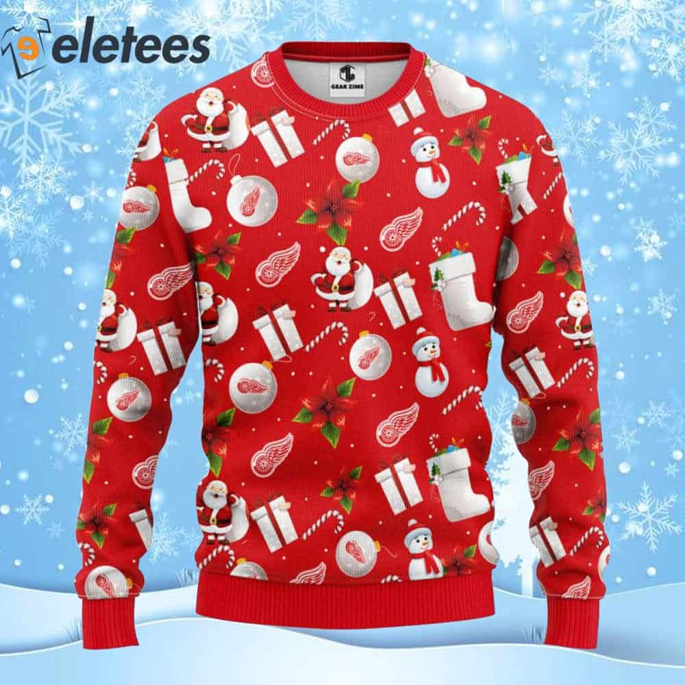 Red Wings Hockey Santa Claus Snowman Ugly Christmas Sweater