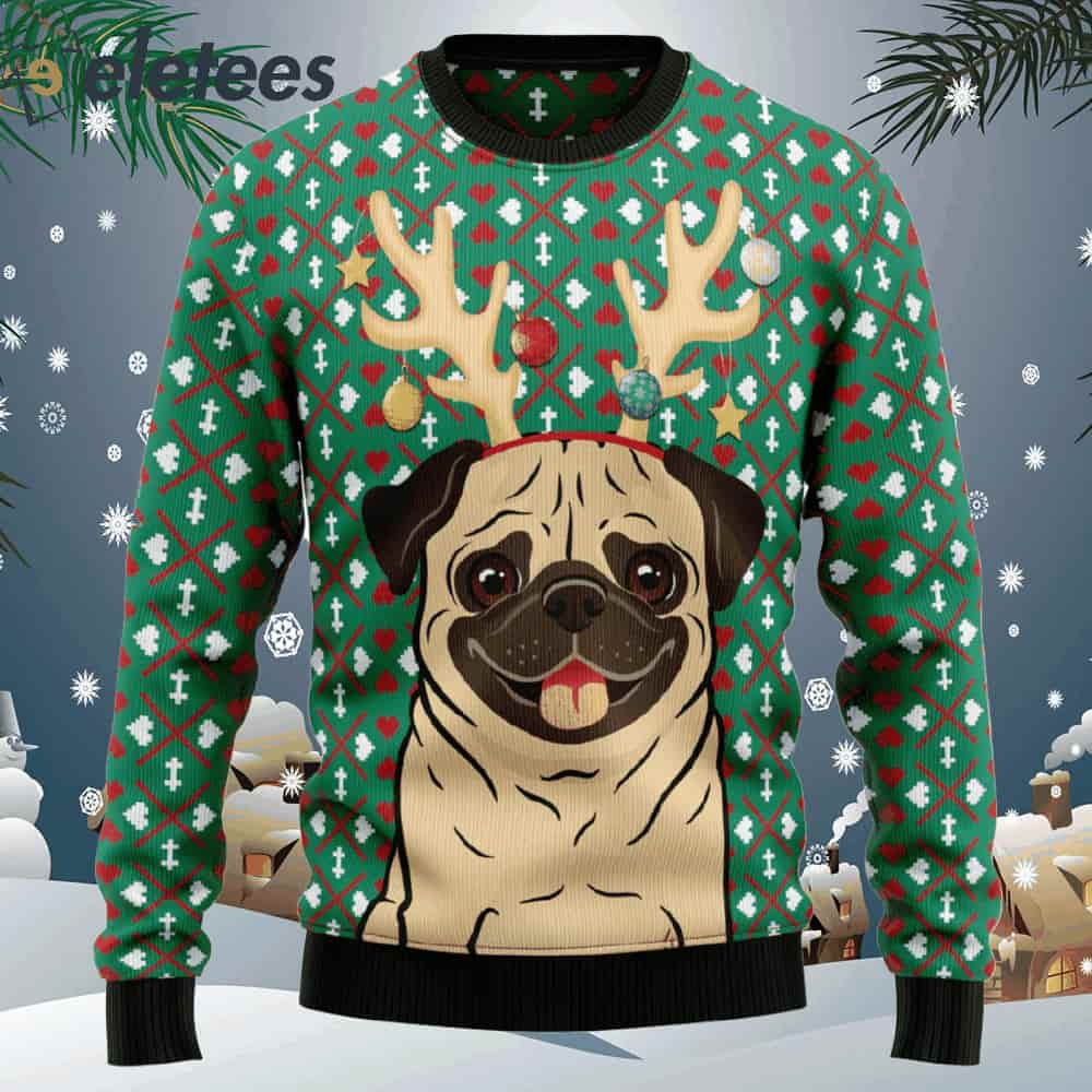 Reindeer Pug Christmas Ugly Christmas Sweater