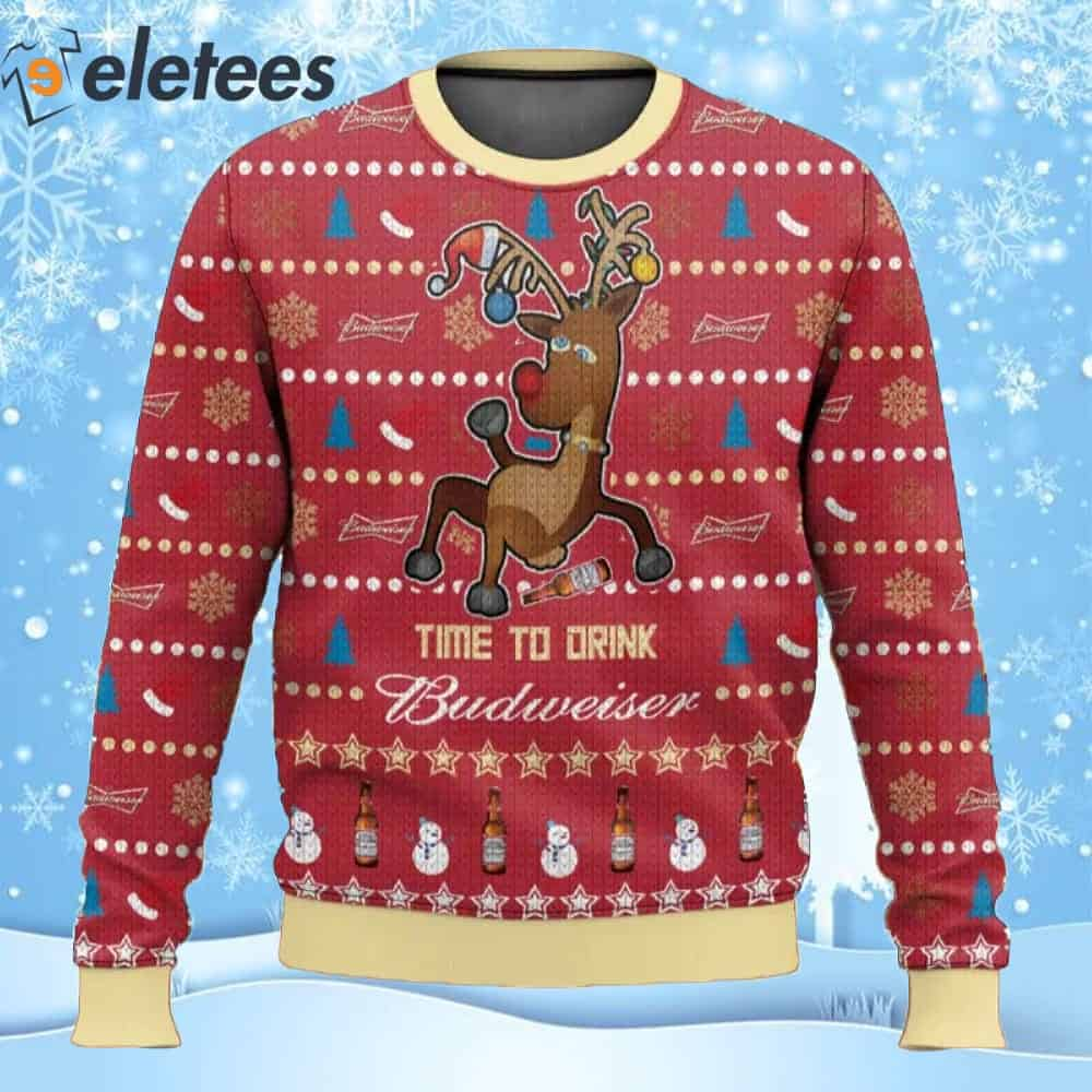 Reindeer Time To Drink Budweiser Ugly Christmas Sweater