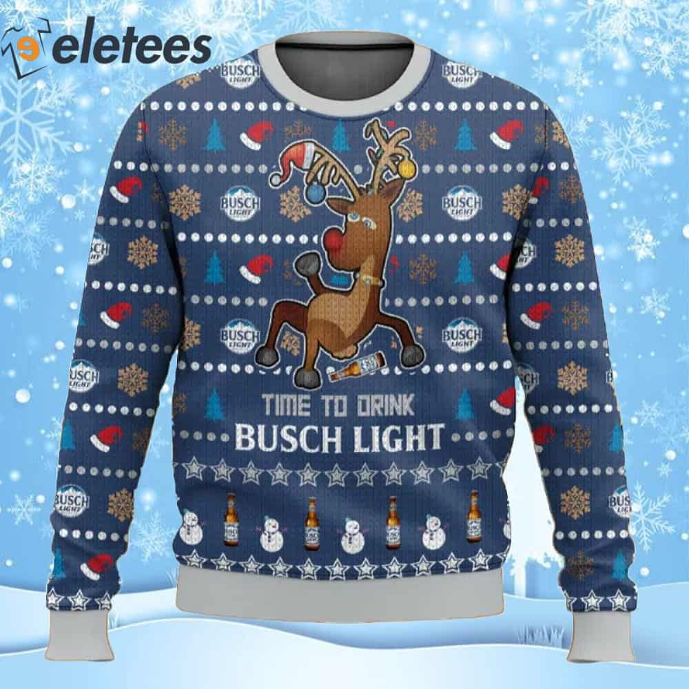 Reindeer Time To Drink Busch Light Ugly Christmas Sweater