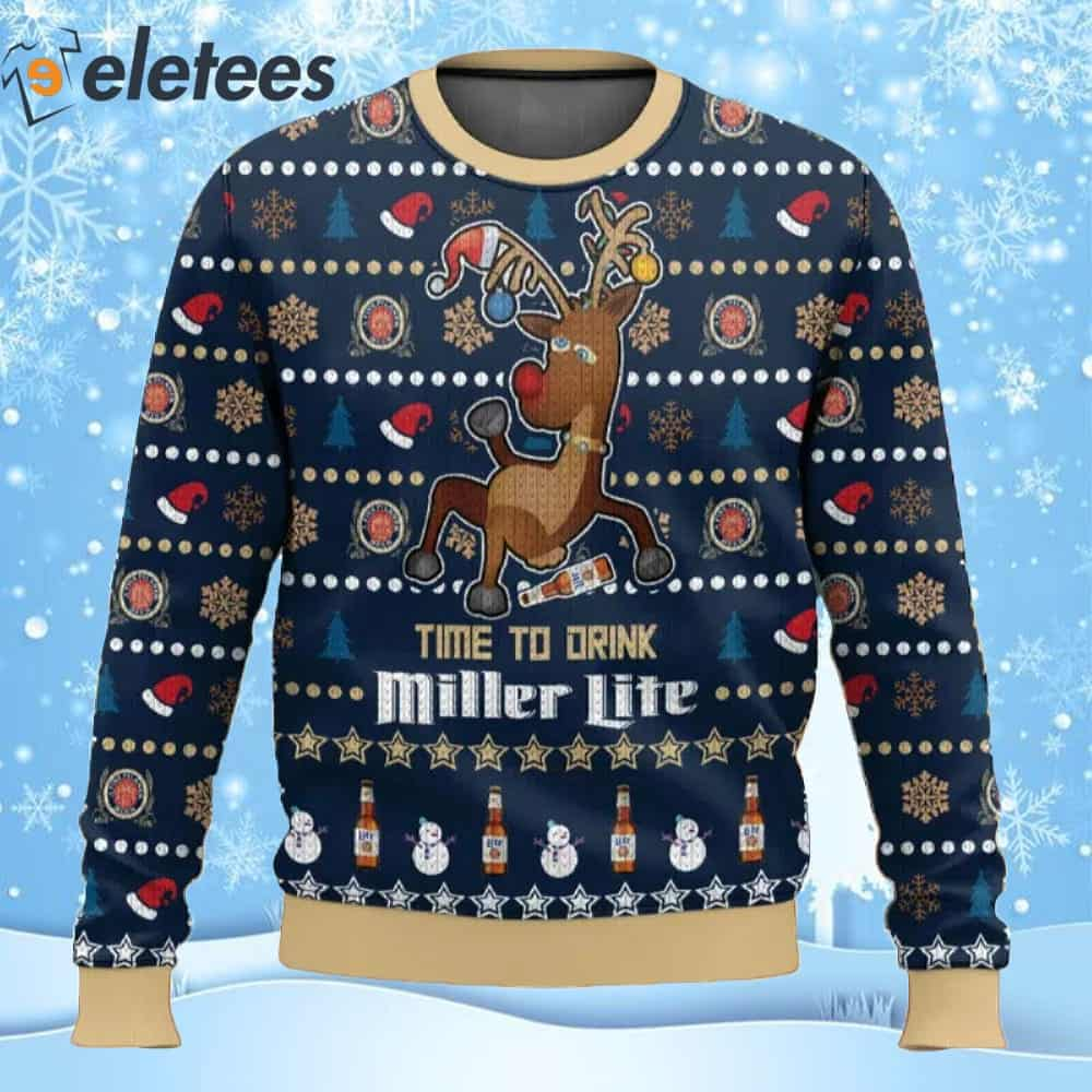 Reindeer Time To Drink Miller Lite Ugly Christmas Sweater