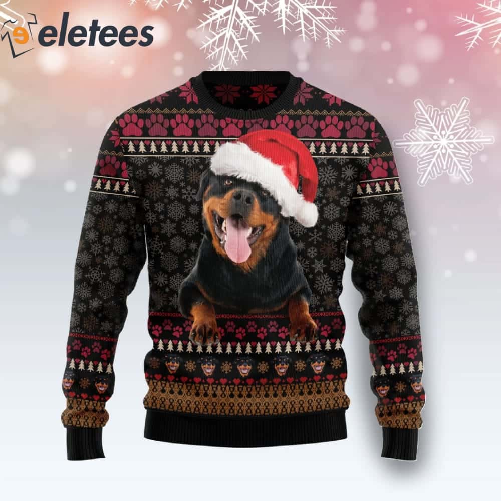Rottweiler Wears A Christmas Hat Ugly Christmas Sweater