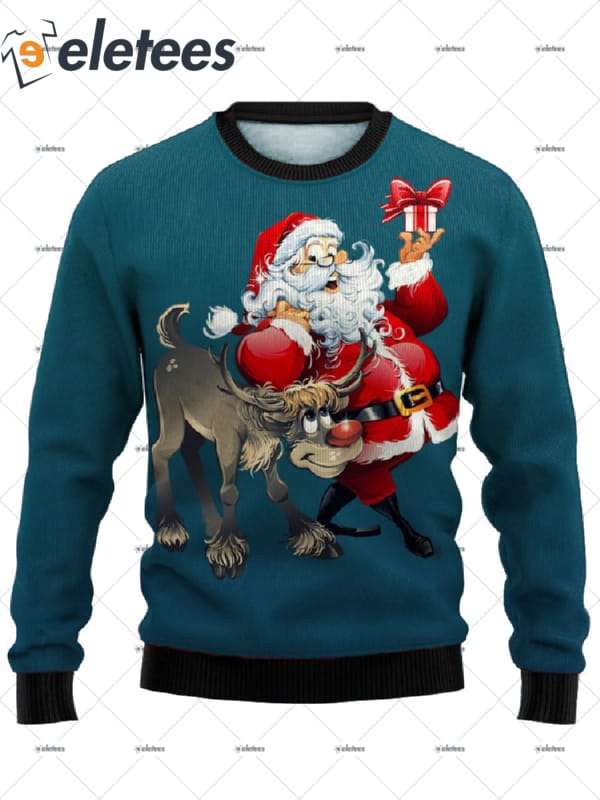 Santa Claus Elk Moose Ugly Christmas Sweater