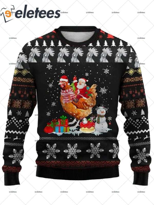 Santa Claus Riding A Chicken Ugly Christmas Sweater