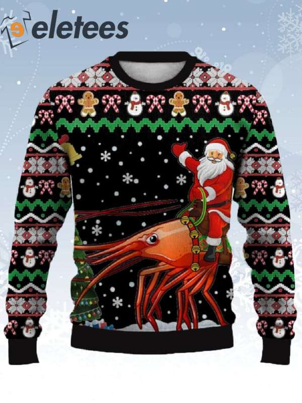 Santa Claus Riding A Lobster Ugly Christmas Sweater