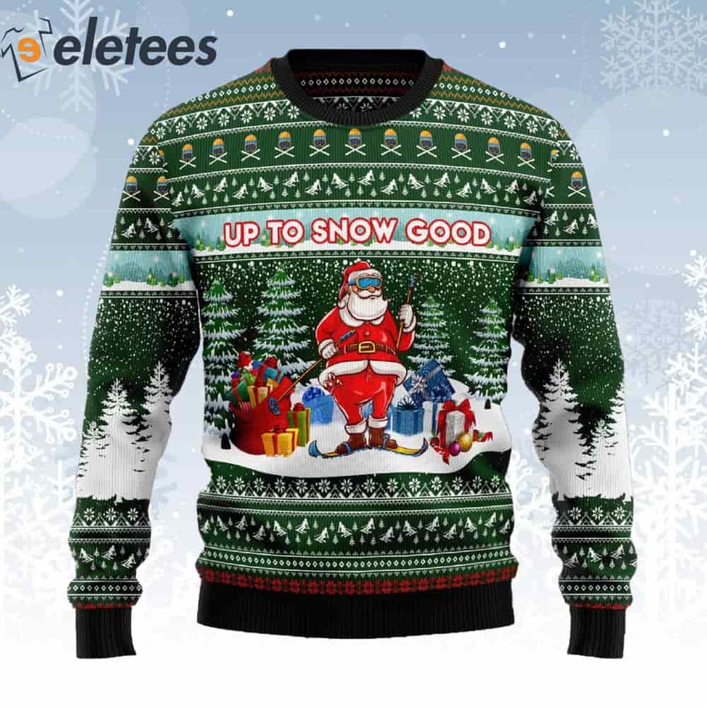 Santa Clause Skiing Up To Snow Good Ugly Christmas Sweater
