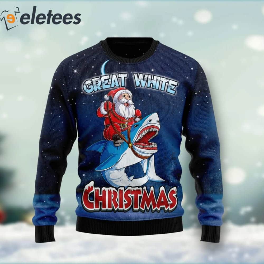Santa Great White Christmas Shark Ugly Christmas Sweater