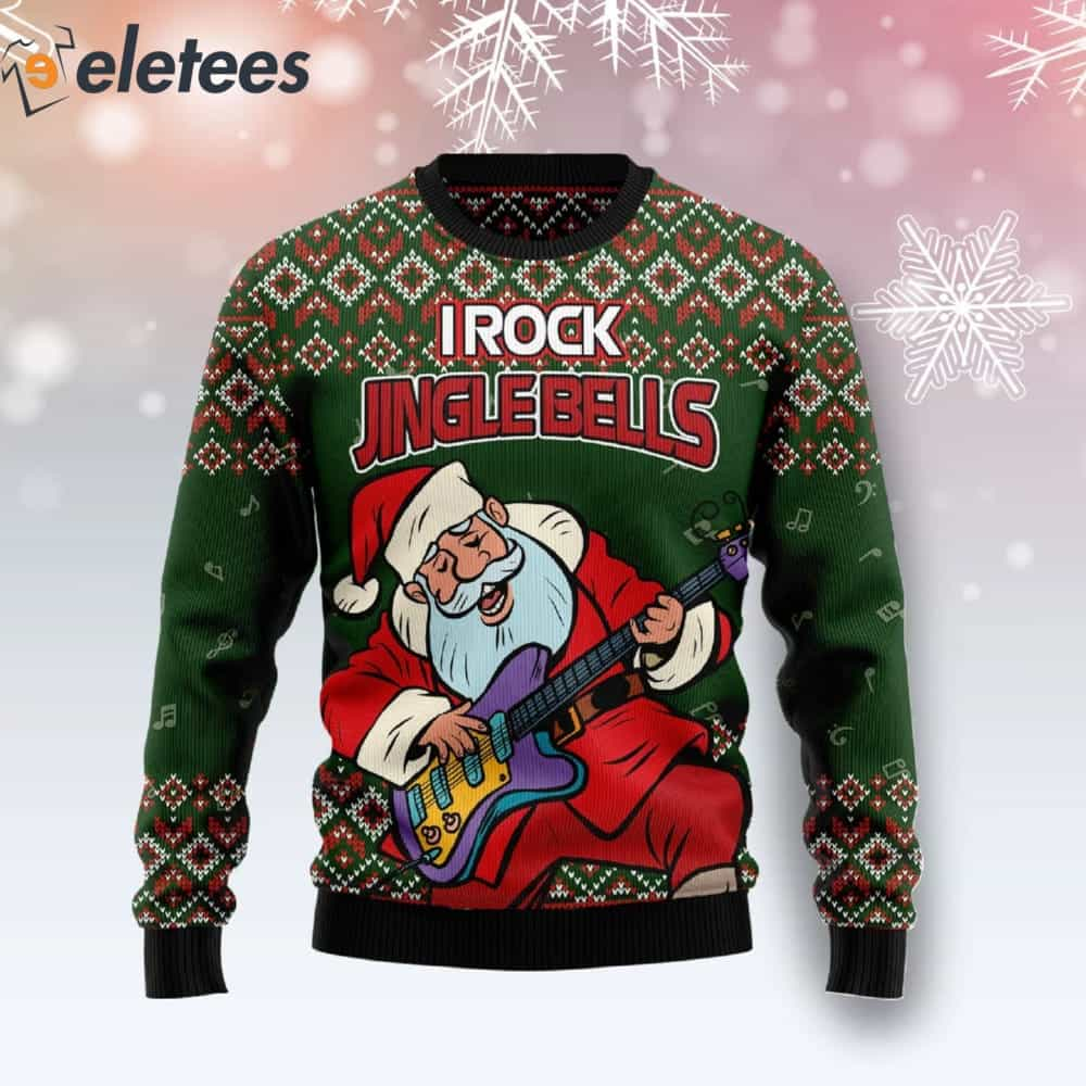 Santa Guitar I Rock Jingle Bells Ugly Christmas Sweater