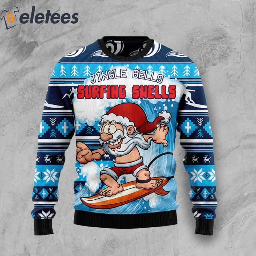 Santa Jingle Bells Surfing Swells Ugly Christmas Sweater