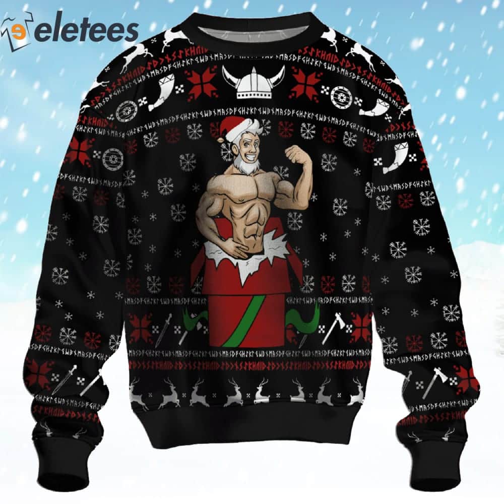 Santa Muscle Gift Ugly Christmas Sweater