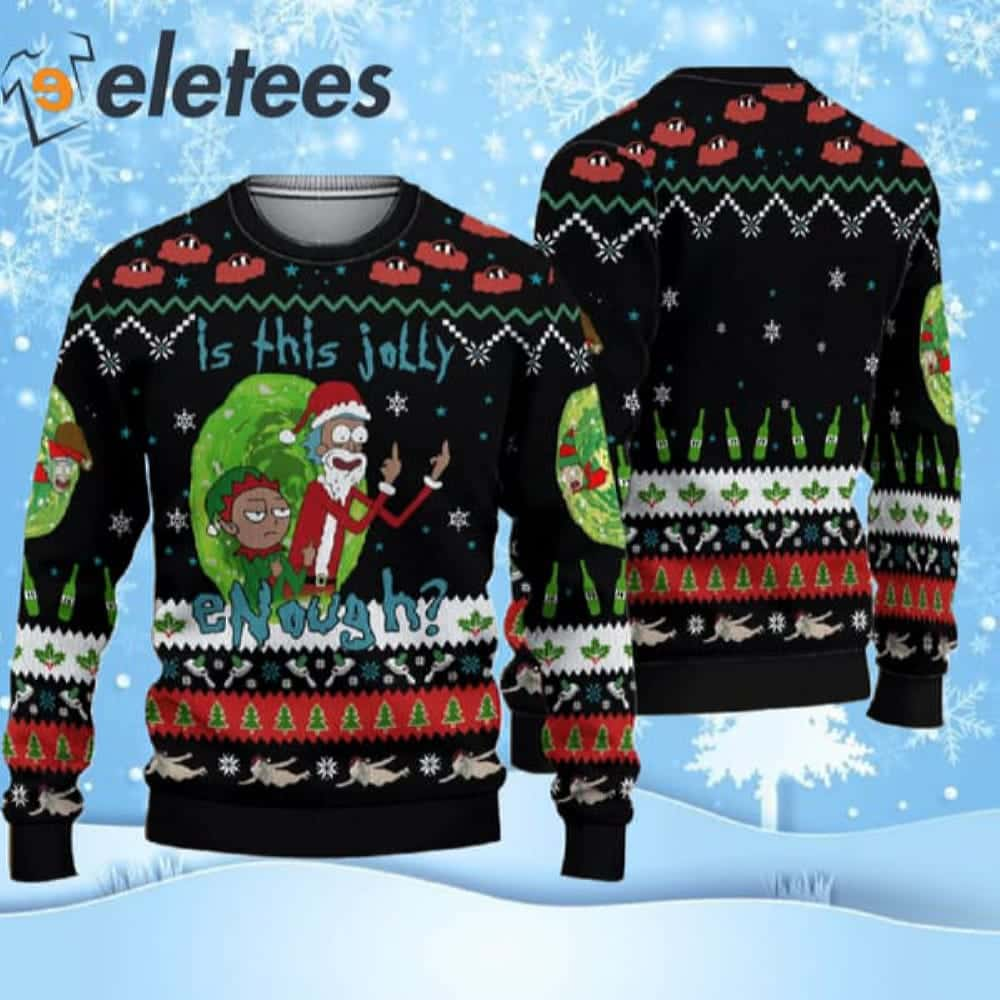 Santa With Elf Is This Jolly Enough Ugly Christmas Sweater