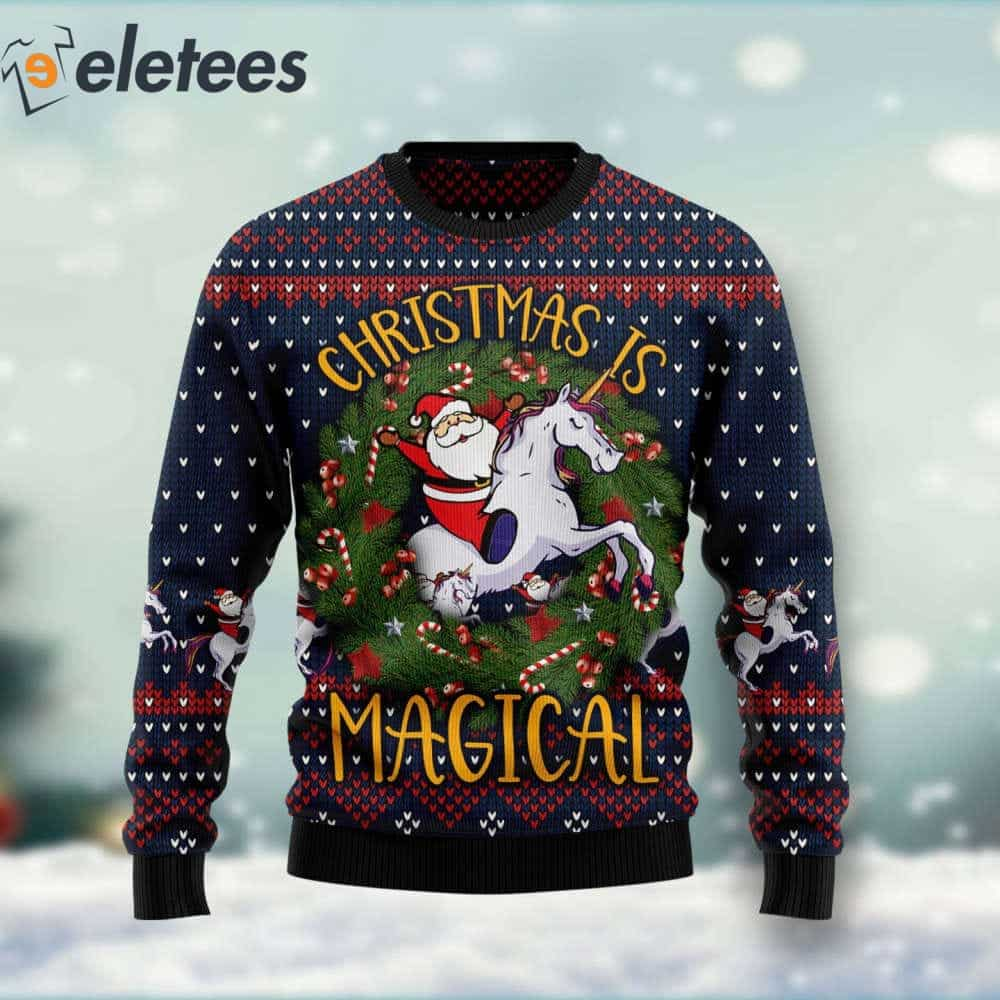 Santa With Unicorn Christmas Is Magical Ugly Christmas Sweater