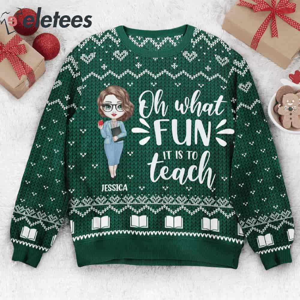 Santa's Favorite Teacher Custom Name Ugly Christmas Sweater