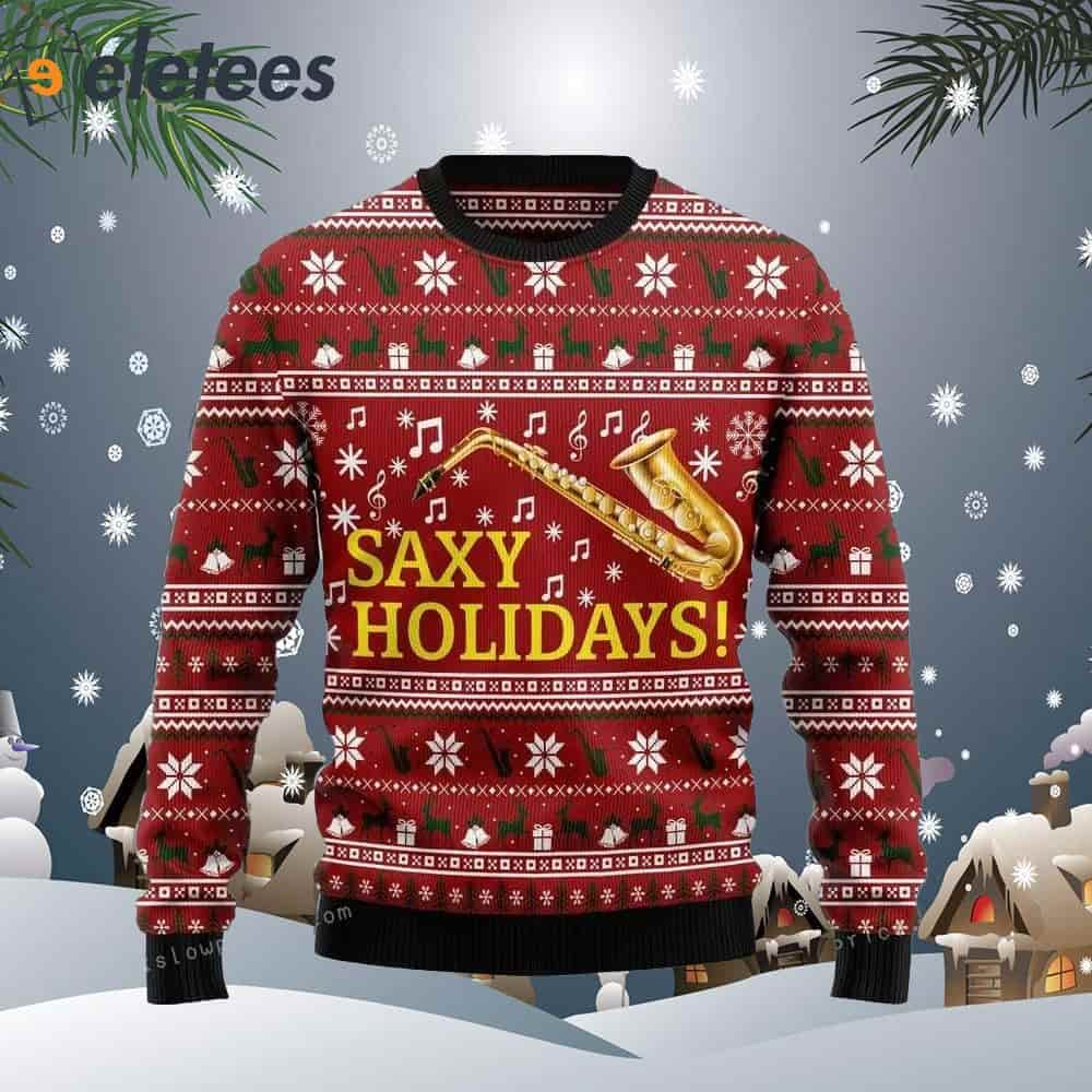 Saxy Holidays Saxophone Ugly Sweater