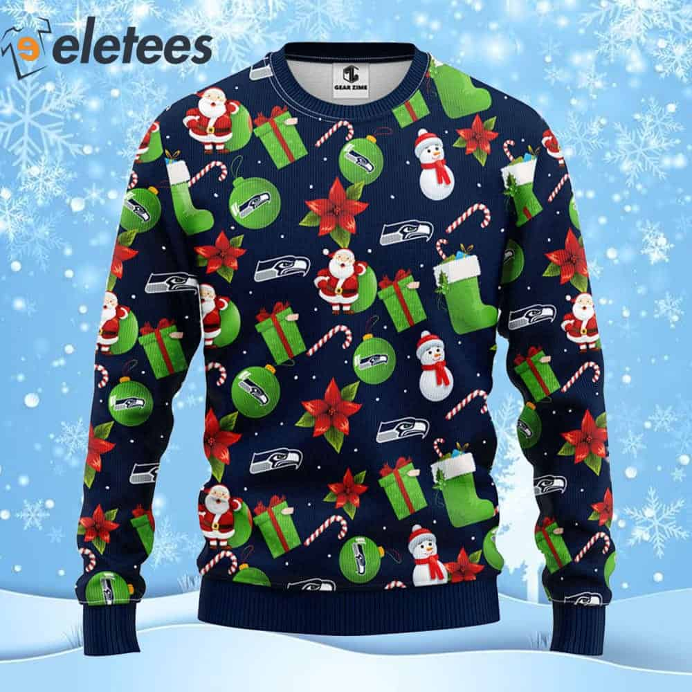 Seahawks Football Santa Snowman Ugly Christmas Sweater