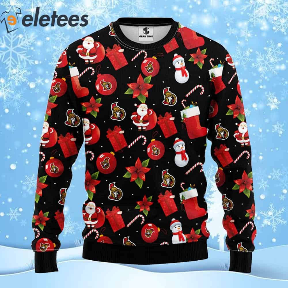 Senators Hockey Santa Claus Snowman Ugly Christmas Sweater