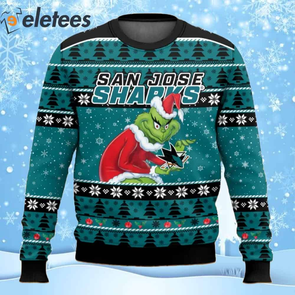 Sharks Hockey Grnch Ugly Christmas Sweater