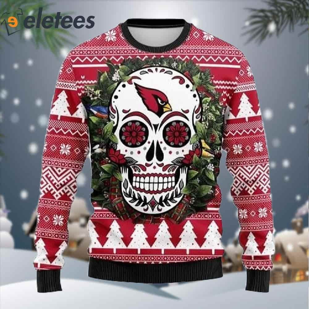 Arizona Cardinals Skull Flower Ugly Christmas Sweater