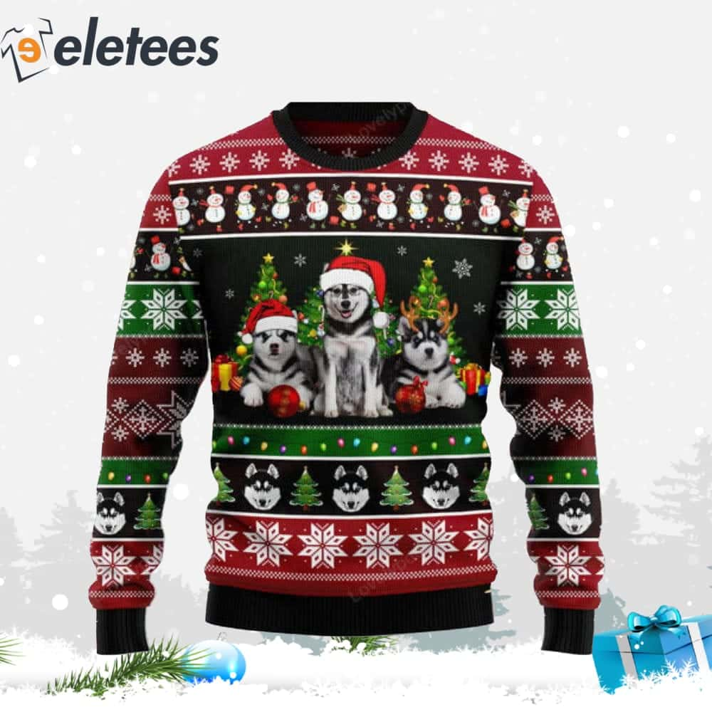 Siberian Husky Group Beauty Ugly Christmas Sweater