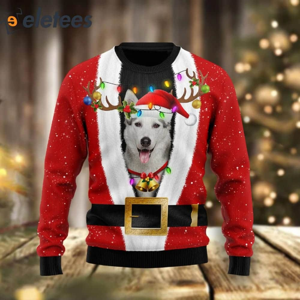 Siberian Husky Reindeer Red Ugly Christmas Sweater