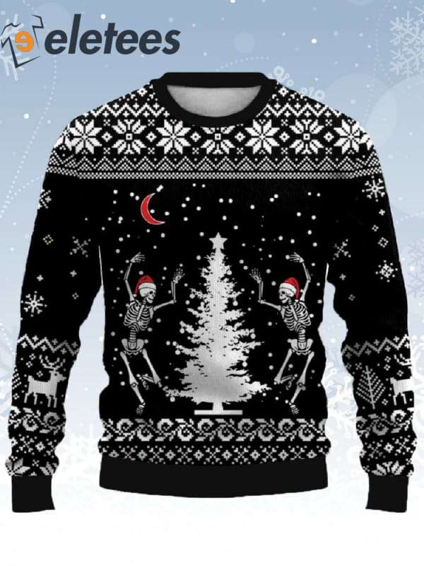 Skeleton Dancing With Christmas Tree Ugly Sweater