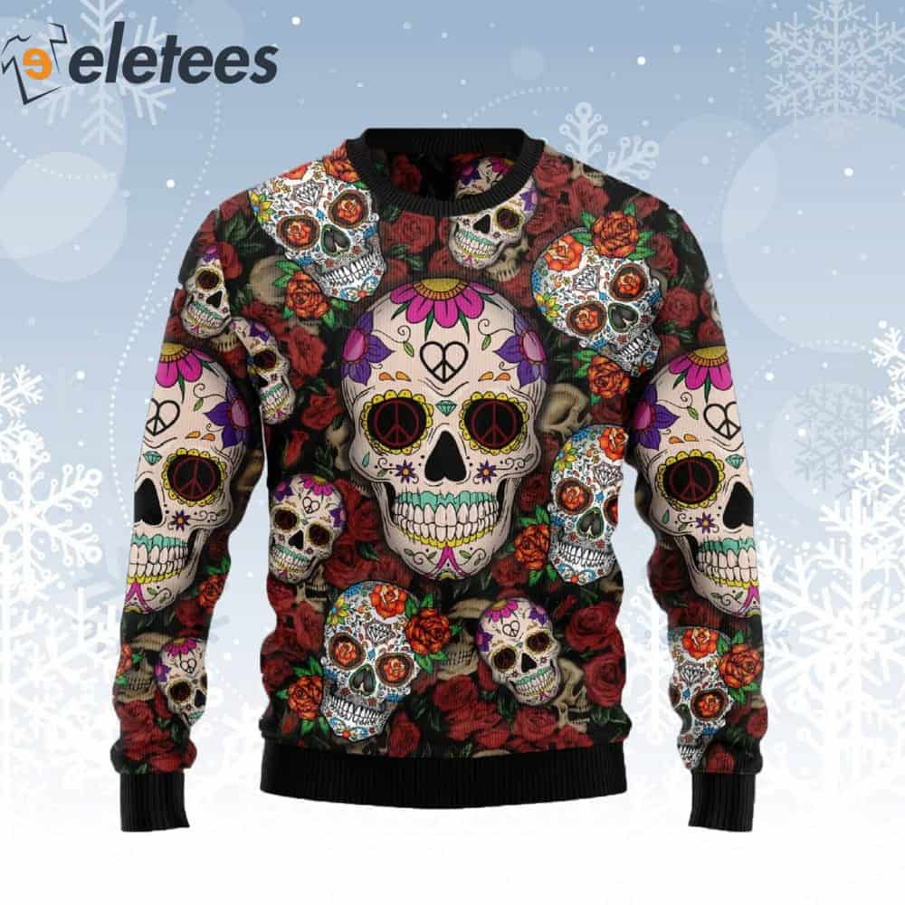 Skull Sugar Flower Ugly Christmas Sweater