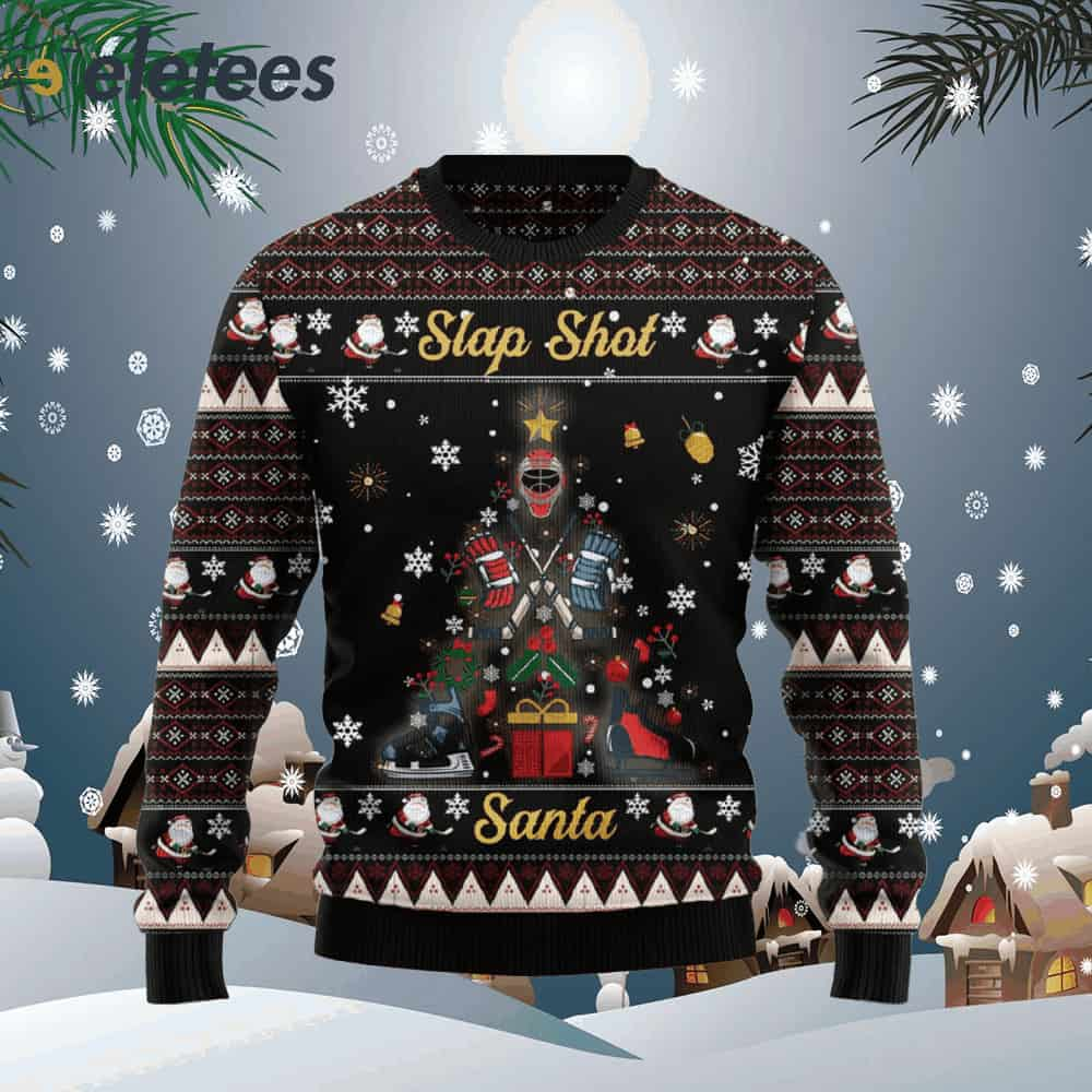 Slap Shot Santa Christmas Ugly Christmas Sweater