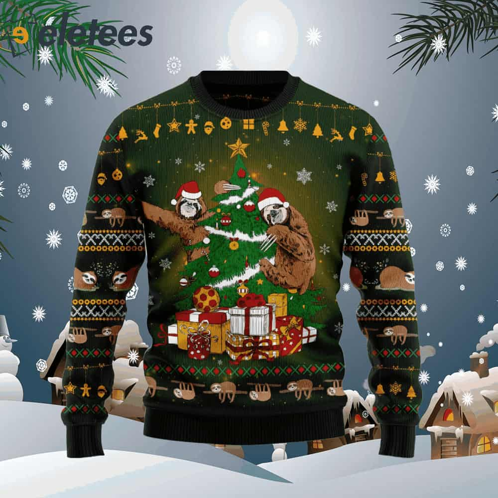 Sloth Christmas Tree Ugly Christmas Sweater