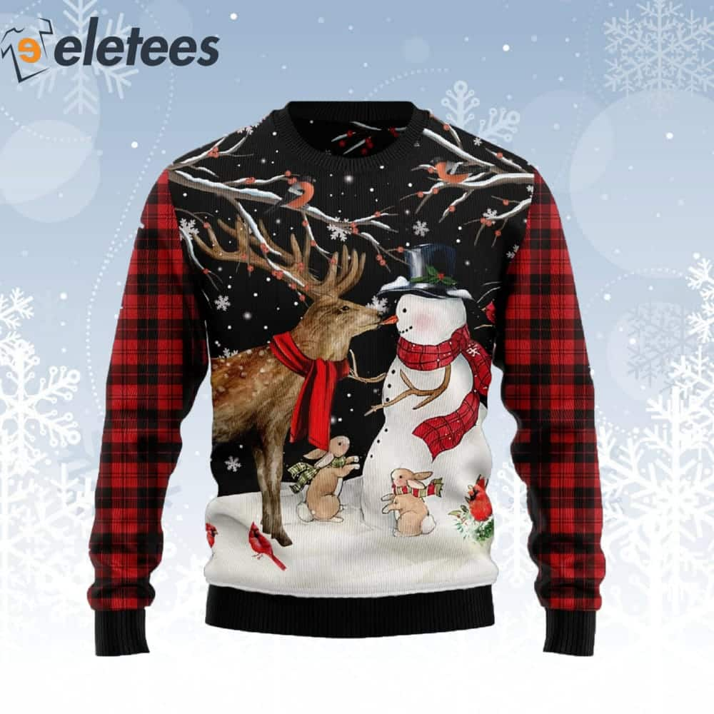 Snowman And Moose Ugly Christmas Sweater