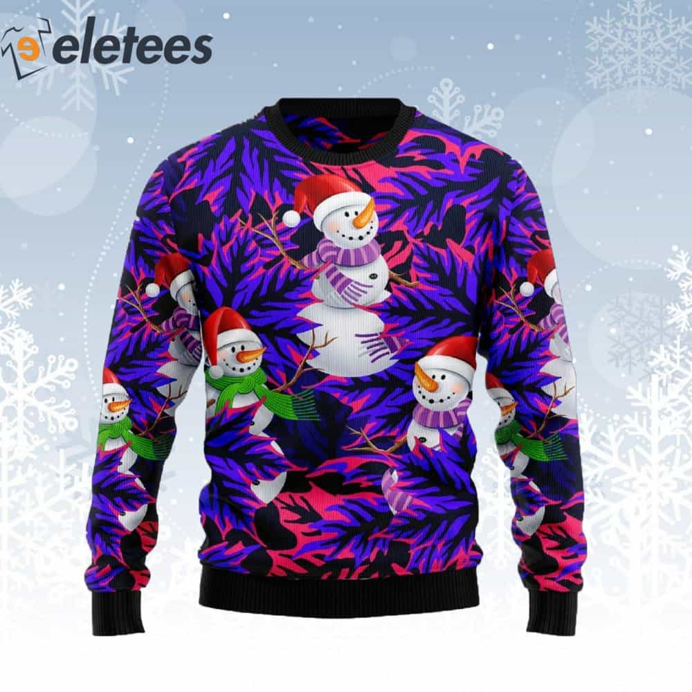 Snowman Leaves Purple Ugly Christmas Sweater