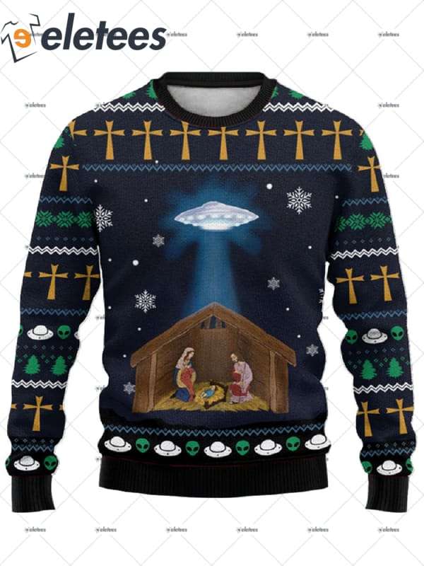 Spaceship Jesus Ugly Christmas Sweater