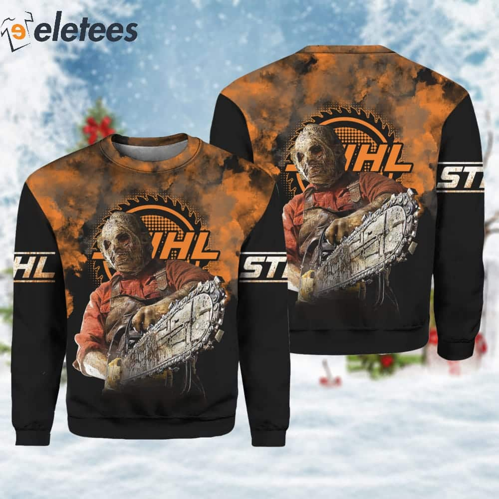 Stihl Horror Leatherface Chainsaw Halloween Ugly Christmas Sweater