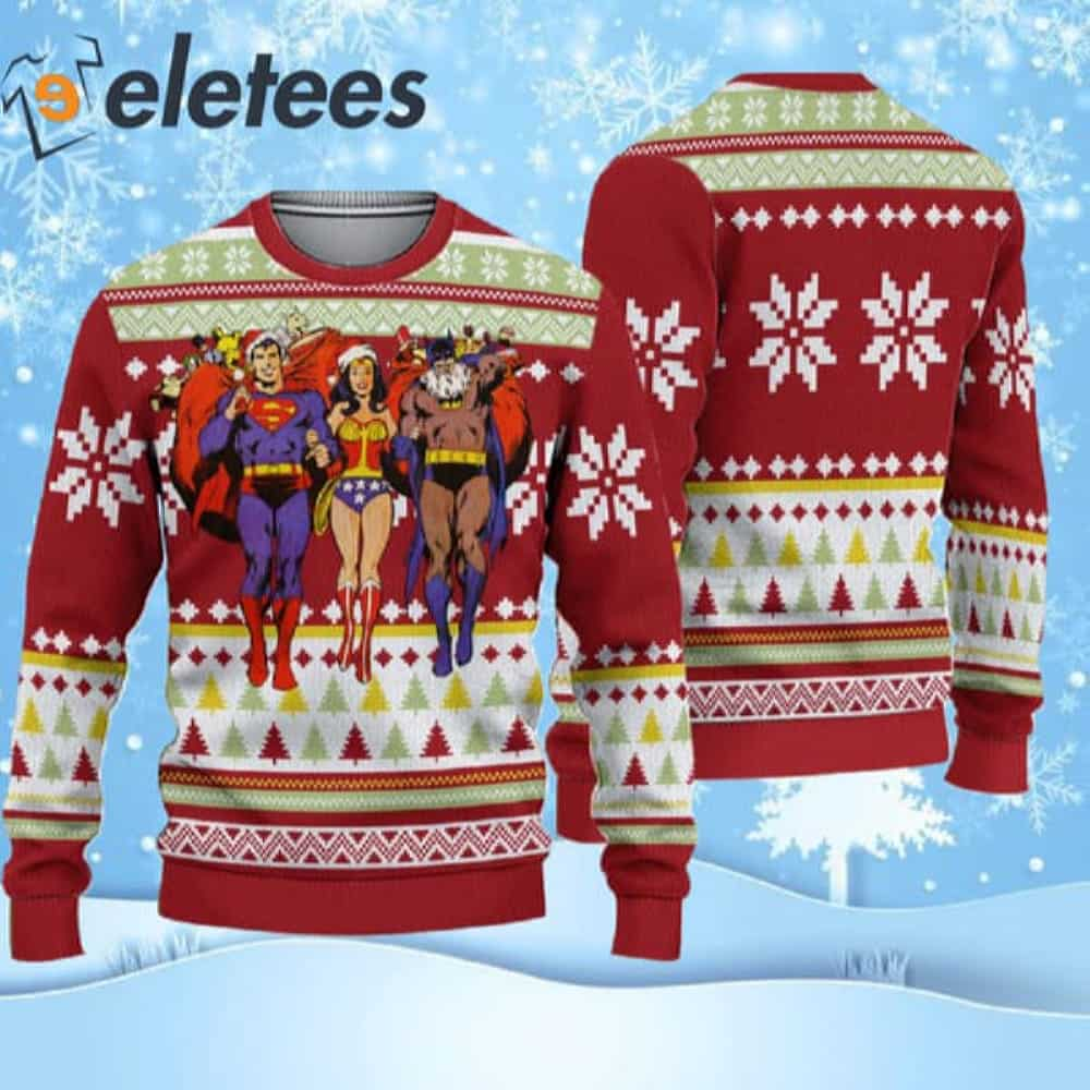 Superman Batman Wonder Woman Ugly Christmas Sweater