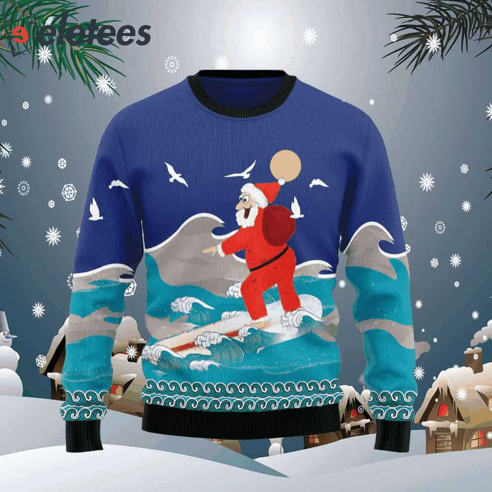 Surfing Santa Ugly Christmas Sweater