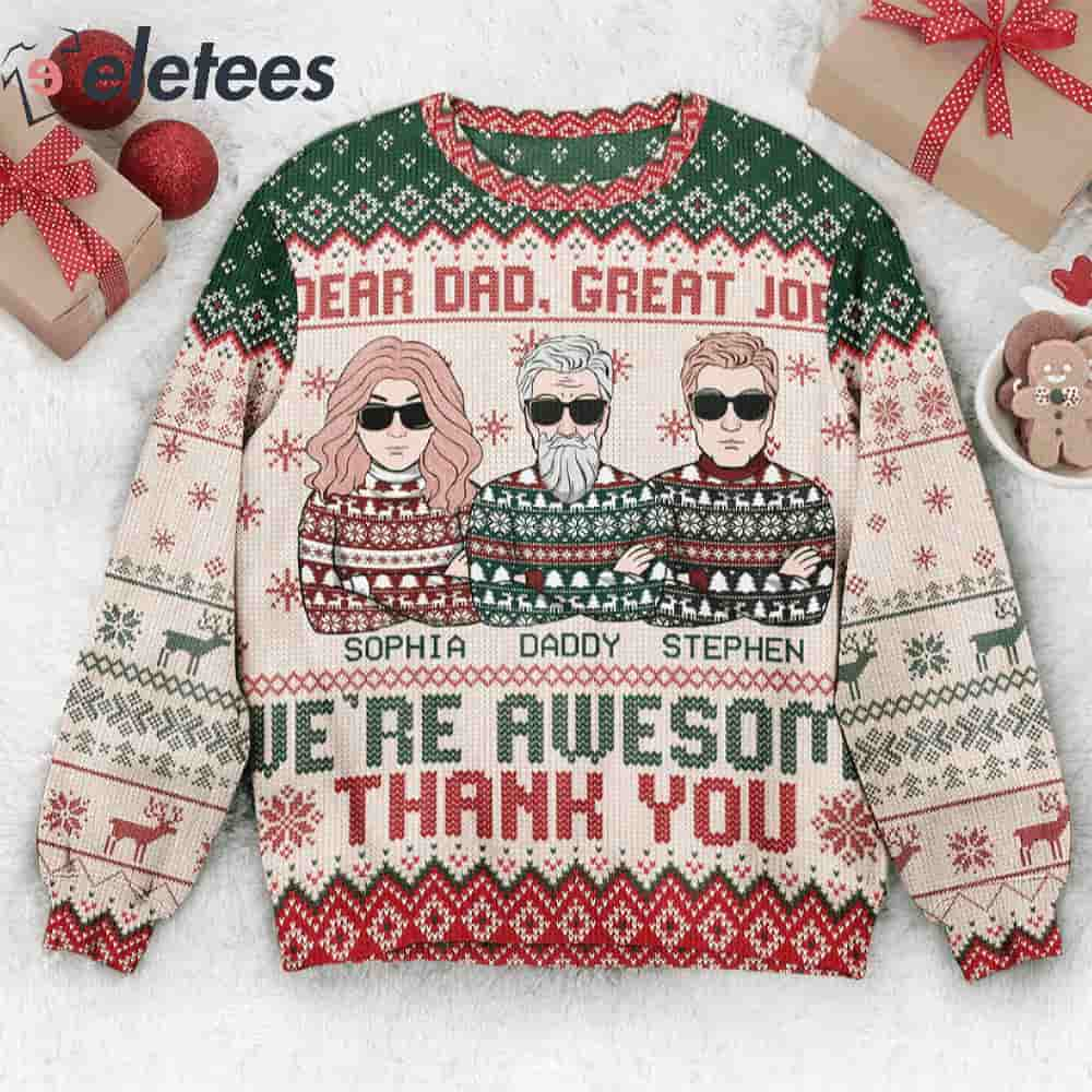 Thank You Dad Custom Name Ugly Christmas Sweater