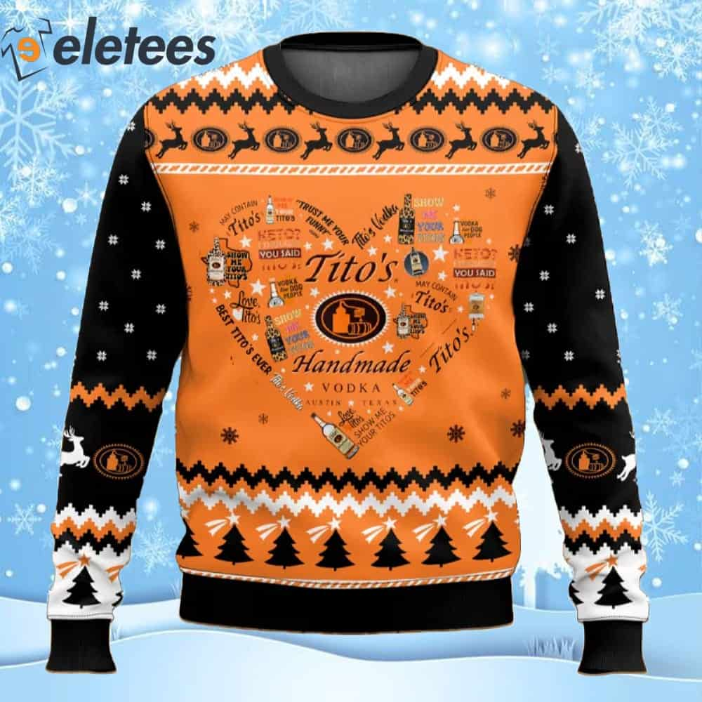 Tito's Handmade Vodka Heart Ugly Christmas Sweater